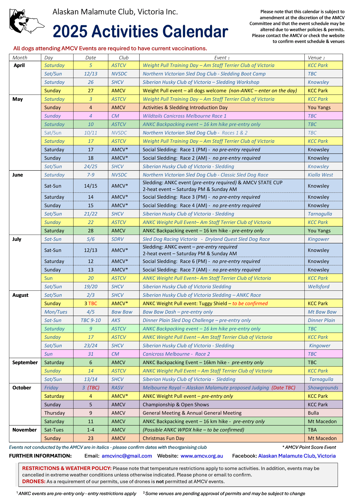 Events calendar