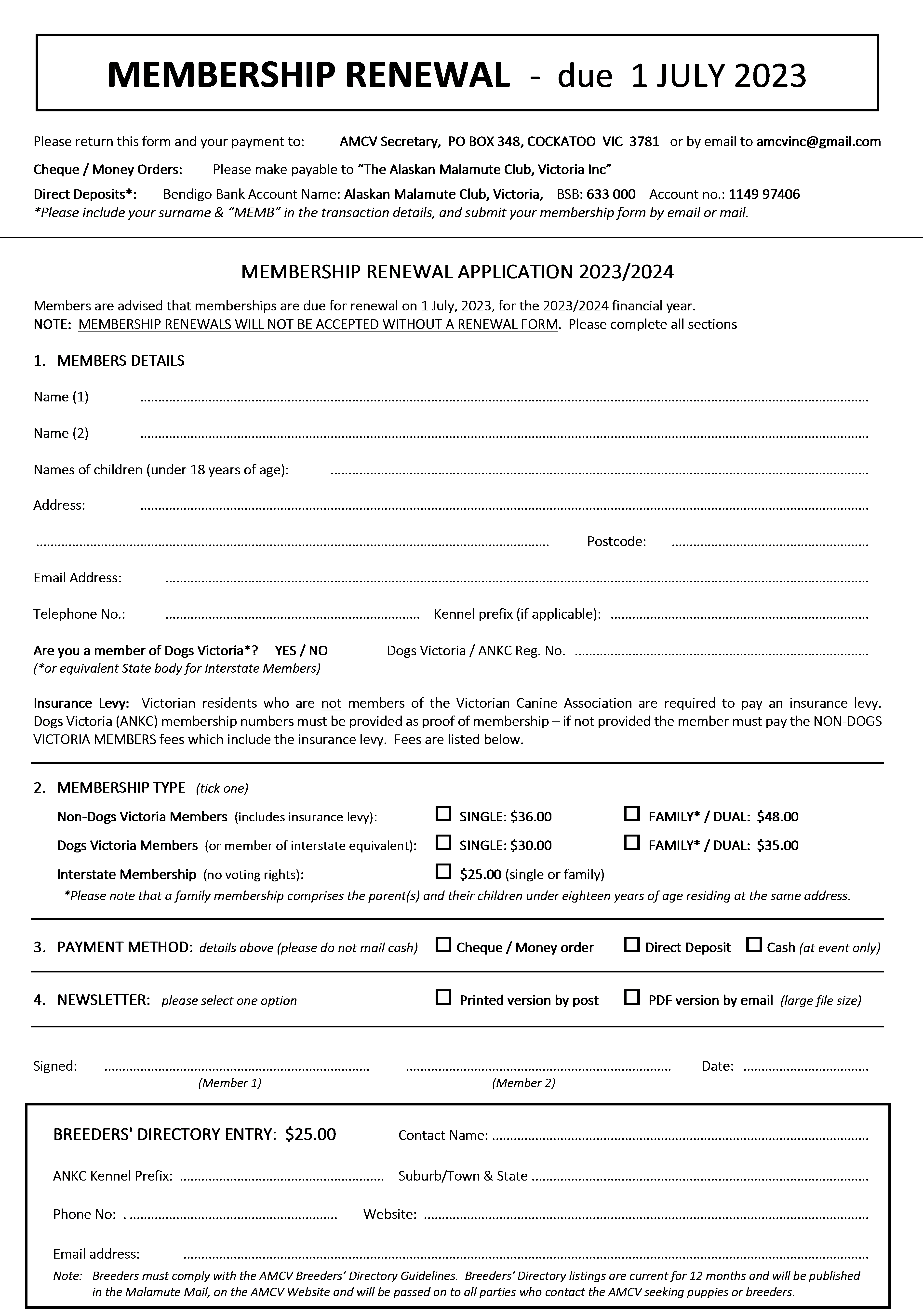 Membership Renewal form